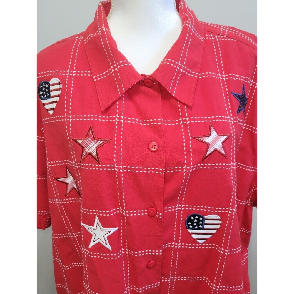 Womens Lemon-Grass Casual Short Sleeve‎ Shirt-Size 3X - Red White Blue-Preowned
